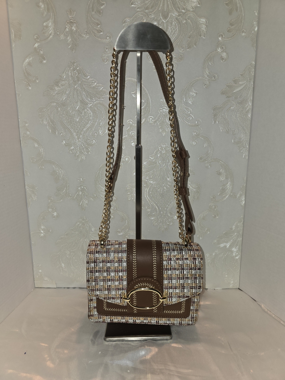 Women’s Brown Tweed Crossbody Shoulder Bag